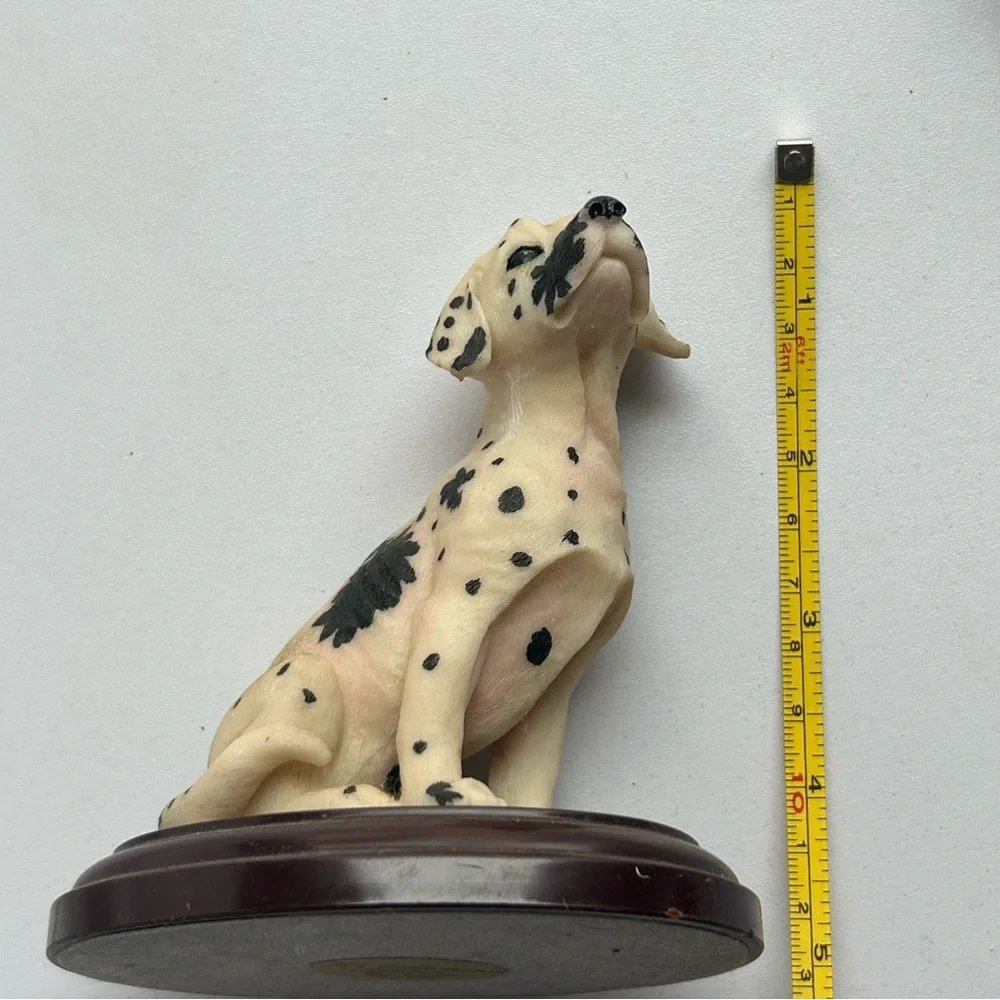 Spotted Dog Figurine on Wooden Base